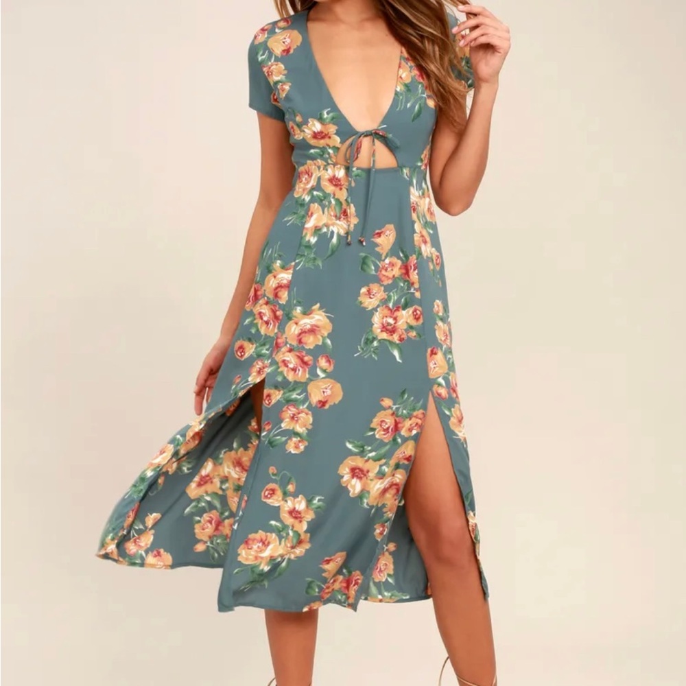 Best Day of My Life Dusty Sage Floral Print Midi Dress
